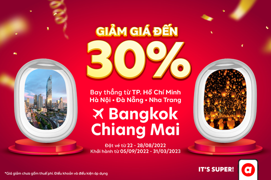 Giảm tới 30% v&eacute; bay Việt Nam-Th&aacute;i Lan