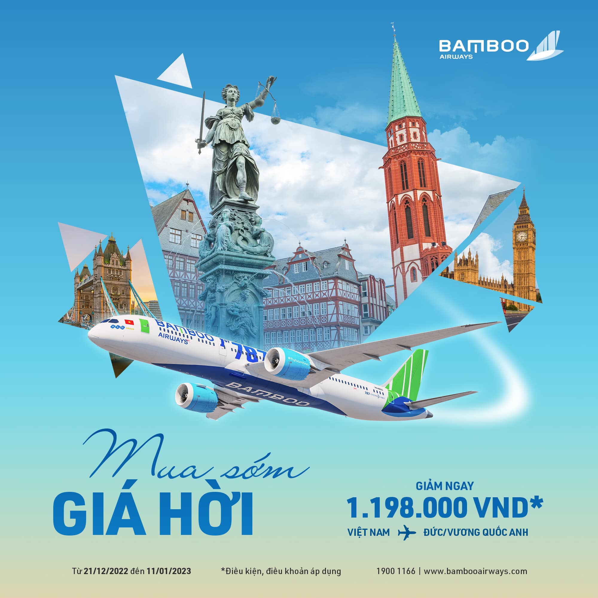 Vé bay Bamboo Airways giảm từ 1.198.000 VND/chiều Vé bay Bamboo Airways giảm từ 1.198.000 VND/chiều
