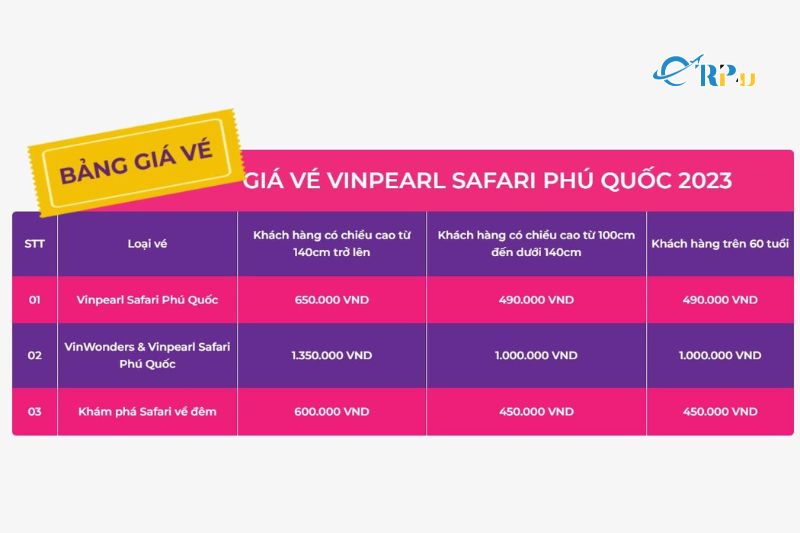Bảng gi&aacute; v&eacute; Vin Safari Ph&uacute; Quốc
