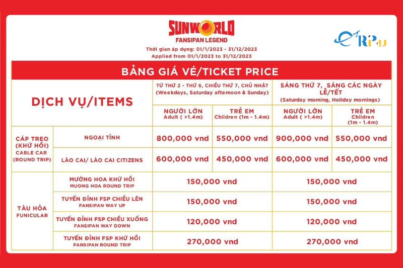 Thời gian vận h&agrave;nh, gi&aacute; v&eacute; c&aacute;p treo Fansipan