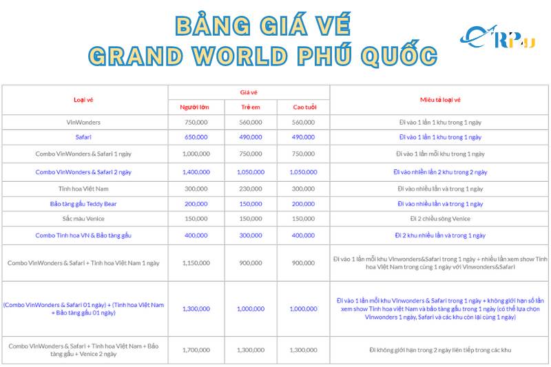 Gi&aacute; v&eacute; v&agrave;o Grand World Ph&uacute; Quốc