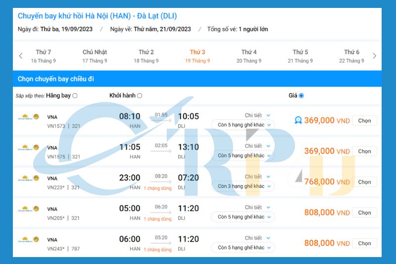 Gi&aacute; v&eacute; m&aacute;y bay H&agrave; Nội Đ&agrave; Lạt Vietnam Airlines