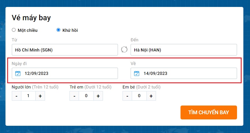 Lựa chọn số lượng h&agrave;nh kh&aacute;ch đi c&ugrave;ng theo độ tuổi