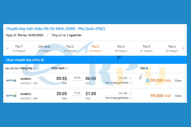 Gi&aacute; v&eacute; m&aacute;y bay S&agrave;i G&ograve;n Ph&uacute; Quốc Bamboo Airways