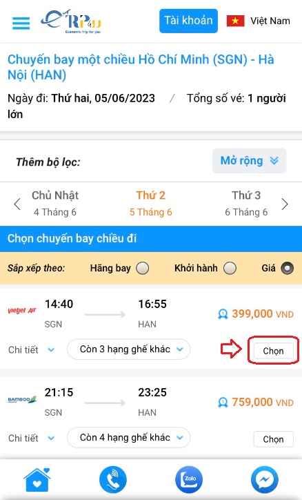 Đặt v&eacute; m&aacute;y bay online tr&ecirc;n điện thoại c&ugrave;ng Vnbuy