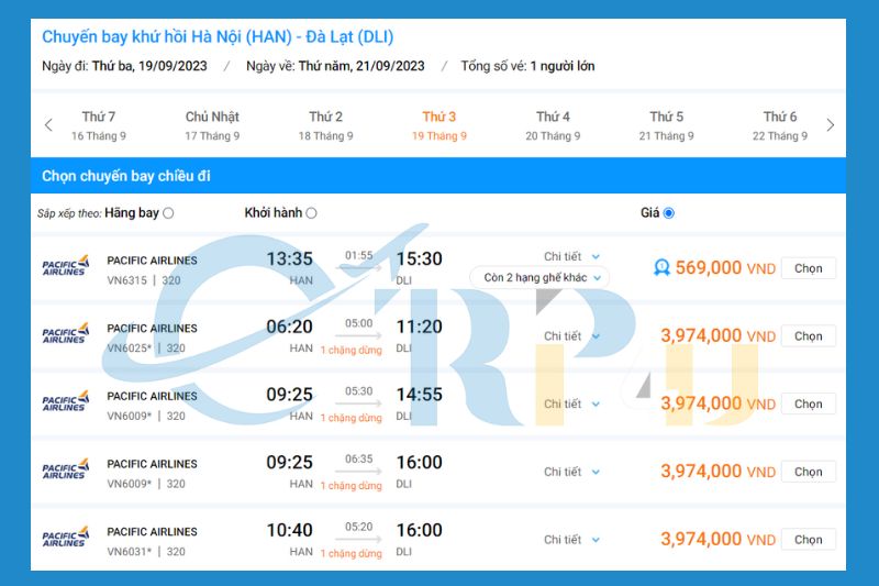 Gi&aacute; v&eacute; H&agrave; Nội đi Đ&agrave; Lạt h&atilde;ng Pacific Airlines