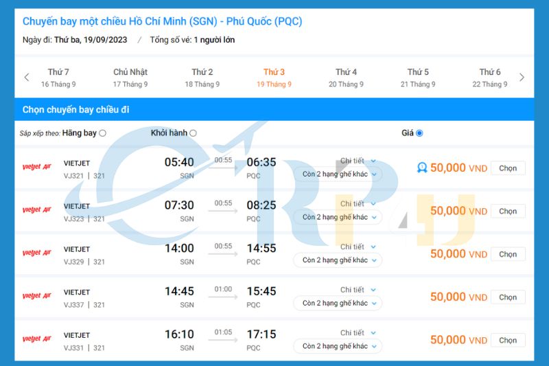 V&eacute; m&aacute;y bay S&agrave;i G&ograve;n Ph&uacute; Quốc của h&atilde;ng Vietjet Air