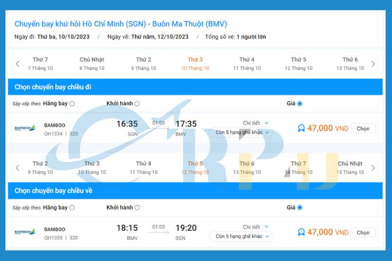 Gi&aacute; v&eacute; m&aacute;y bay TPHCM đi Bu&ocirc;n M&ecirc; Thuột Bamboo Airways