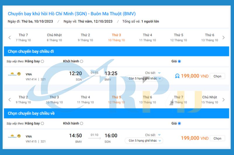 V&eacute; m&aacute;y bay S&agrave;i G&ograve;n Bu&ocirc;n Ma Thuột Vietnam Airline