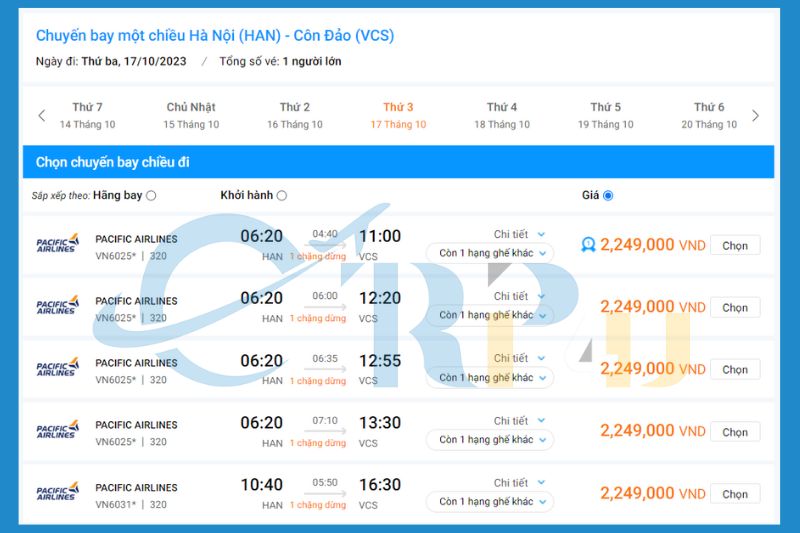 V&eacute; m&aacute;y bay H&agrave; Nội C&ocirc;n Đảo gi&aacute; rẻ Pacific Airlines