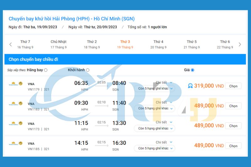 Gi&aacute; v&eacute; m&aacute;y bay từ Hải Ph&ograve;ng đi S&agrave;i G&ograve;n Vietnam Airlines