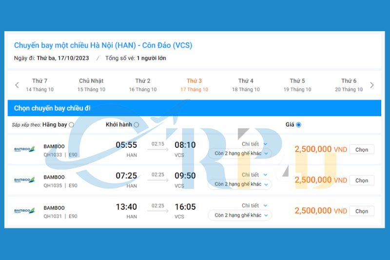Gi&aacute; v&eacute; bay thẳng H&agrave; Nội C&ocirc;n Đảo Bamboo Airways