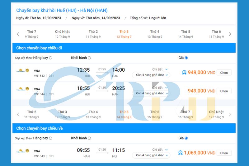 V&eacute; m&aacute;y bay Huế đi H&agrave; Nội Vietnam Airlines