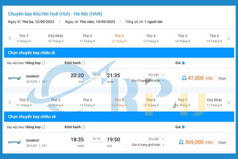 Gi&aacute; v&eacute; m&aacute;y bay từ Huế H&agrave; Nội Bamboo Airways