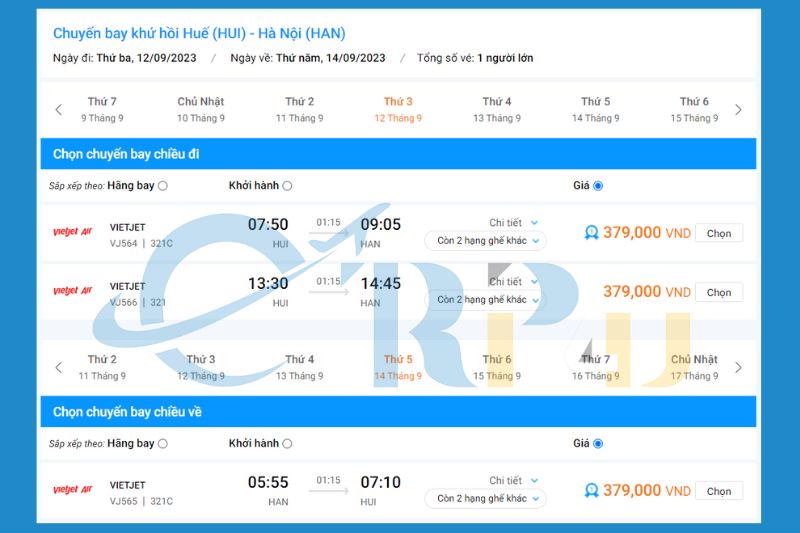Gi&aacute; v&eacute; m&aacute;y bay Huế H&agrave; Nội khứ hồi Vietjet Air