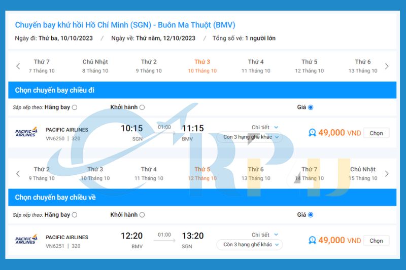 Gi&aacute; v&eacute; m&aacute;y bay từ S&agrave;i G&ograve;n đi Bu&ocirc;n Ma Thuột h&atilde;ng Pacific Airlines