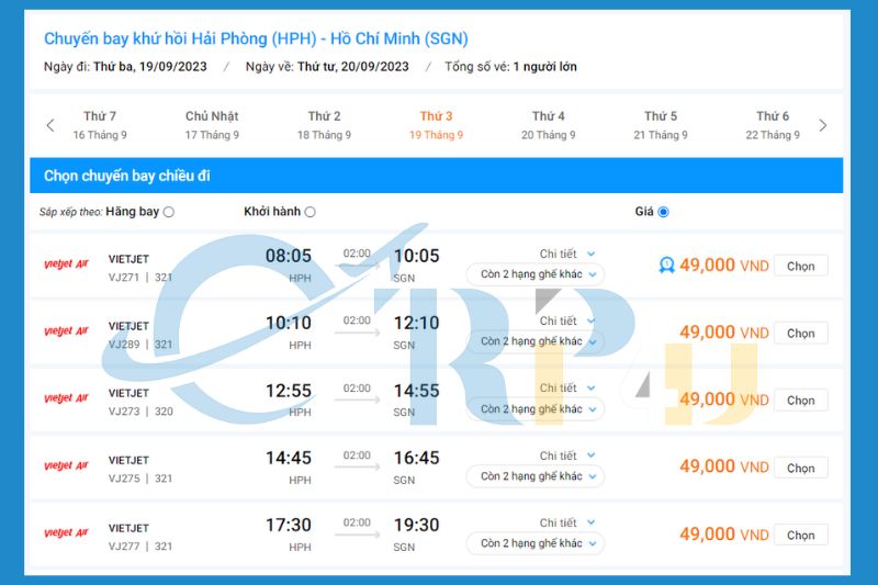 V&eacute; m&aacute;y bay Hải Ph&ograve;ng S&agrave;i G&ograve;n Vietjet bao nhi&ecirc;u tiền?