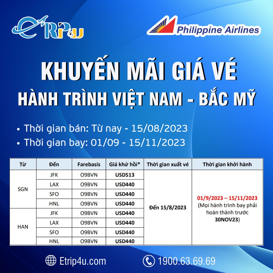 Chi tiết gi&aacute; v&eacute; khuyến m&atilde;i đi Bắc Mỹ của Philippine Airlines 