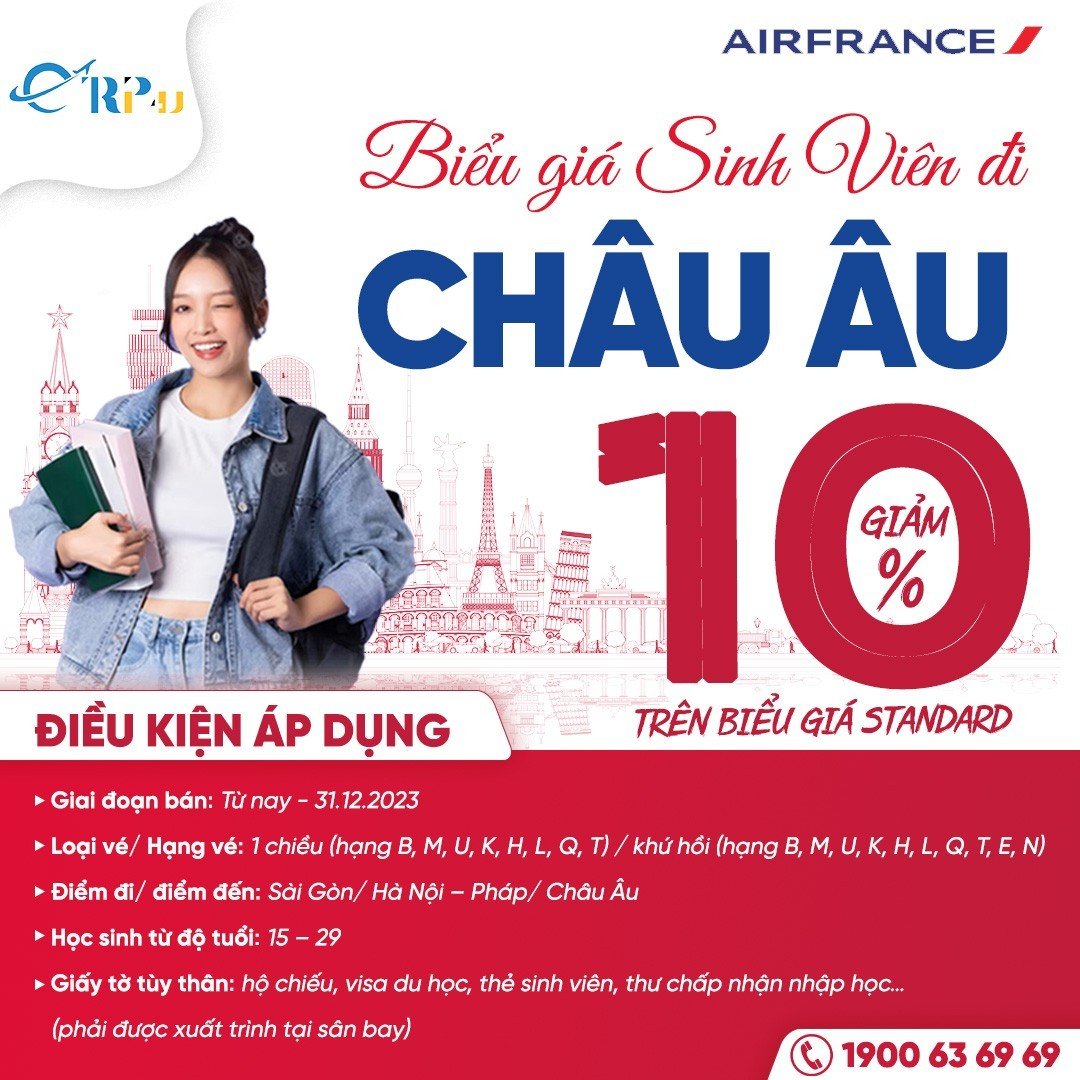 Air France giảm tới 10% gi&aacute; v&eacute; cho đối tượng học sinh, sinh vi&ecirc;n