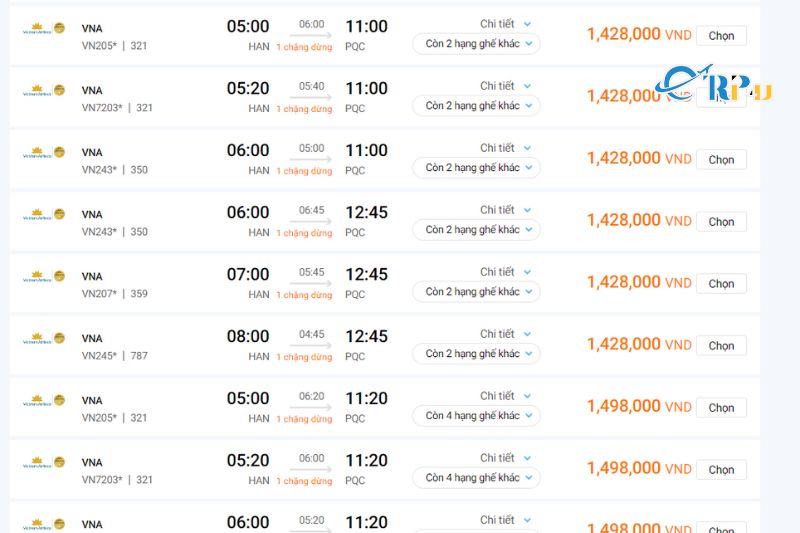 Gi&aacute; v&eacute; m&aacute;y bay H&agrave; Nội - Ph&uacute; Quốc của Vietnam Airlines&nbsp;