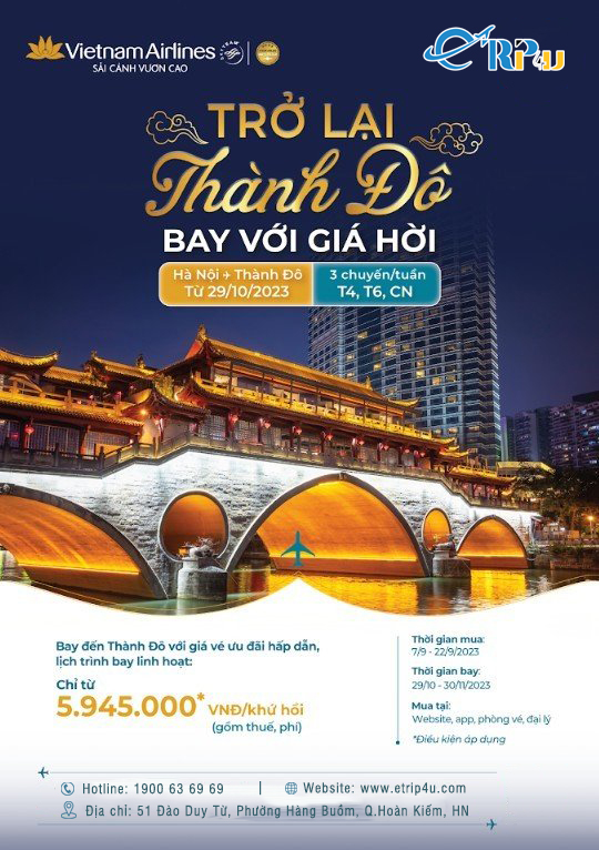 Vietnam Airlines triển khai ưu đãi mở lại đường bay Thành Đô Vietnam Airlines triển khai ưu đãi mở lại đường bay Thành Đô