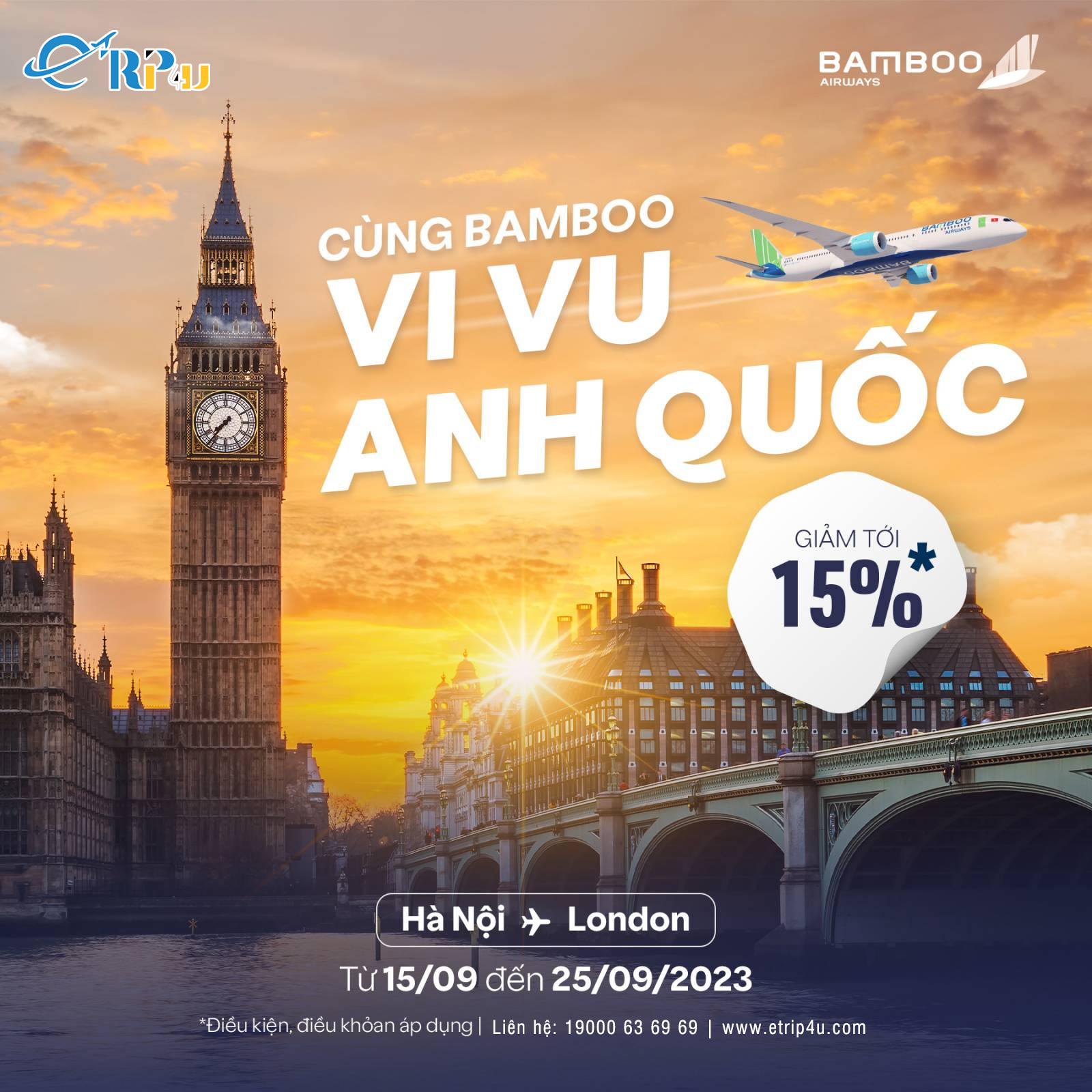 C&ugrave;ng Bamboo Airways vi vu Anh Quốc, ưu đ&atilde;i giảm tới 15% gi&aacute; v&eacute;