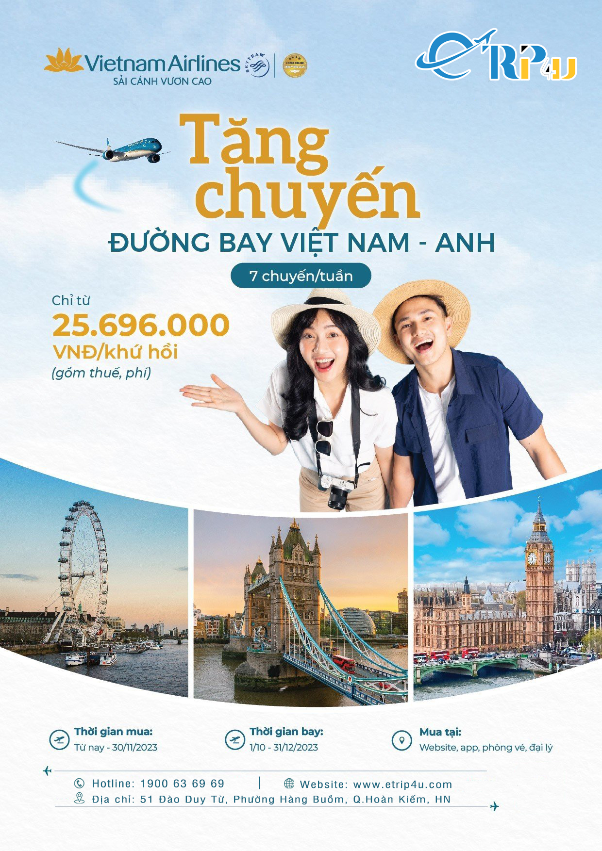 Vietnam Airlines tăng tần suất bay Việt Nam - Anh Quốc chỉ từ 25.696.000 VND