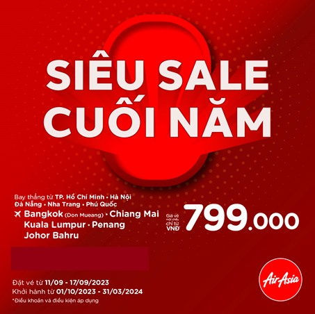 Air Asia si&ecirc;u sale cuối năm chỉ từ 799.000 VND ​