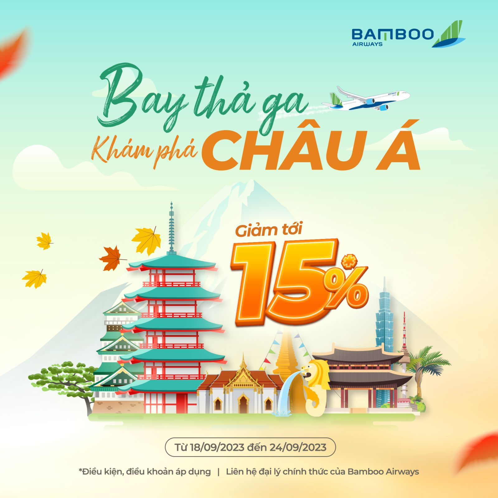 Kh&aacute;m ph&aacute; ch&acirc;u &Aacute;, ưu đ&atilde;i gi&aacute;m tới 15% c&ugrave;ng Bamboo Airways