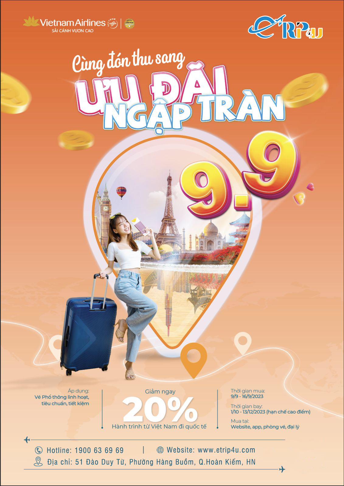 Siêu sale tháng 9, giảm ngay 20% giá vé đến từ VIetnam Airlines Siêu sale tháng 9, giảm ngay 20% giá vé đến từ VIetnam Airlines