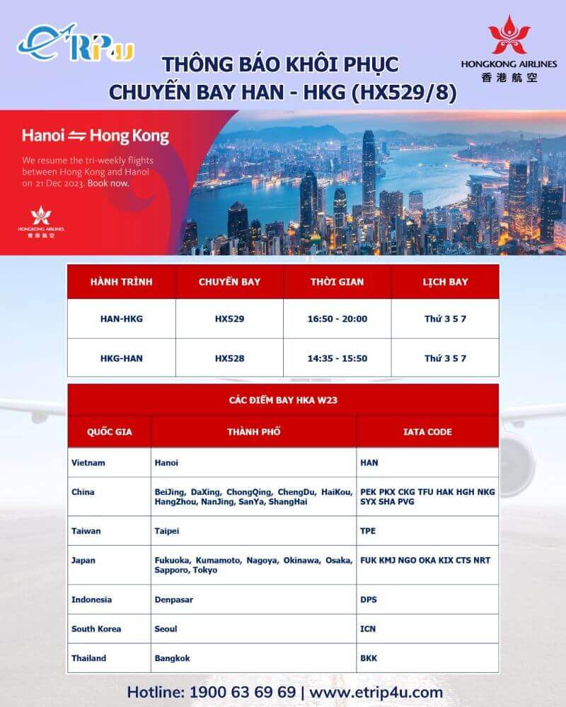 Hong Kong Airlines khôi phục chuyến bay HX529/8 Hong Kong Airlines khôi phục chuyến bay HX529/8