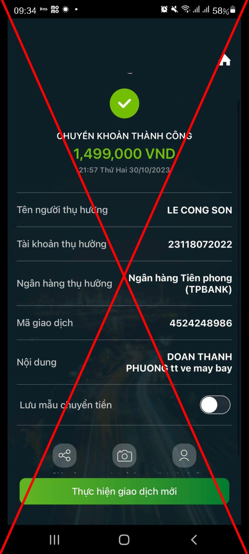 Số tài khoản - thông tin người mạo danh sử dụng Số tài khoản - thông tin người mạo danh sử dụng