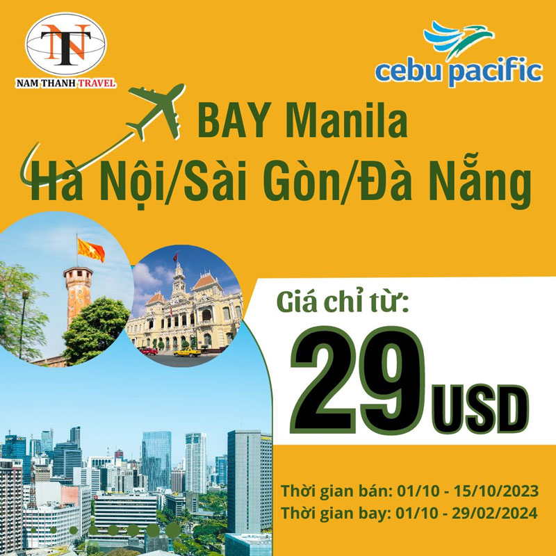 Cebu Pacific đồng giá 29USD cho các chuyến bay từ Manila đến Việt Nam Cebu Pacific đồng giá 29USD cho các chuyến bay từ Manila đến Việt Nam