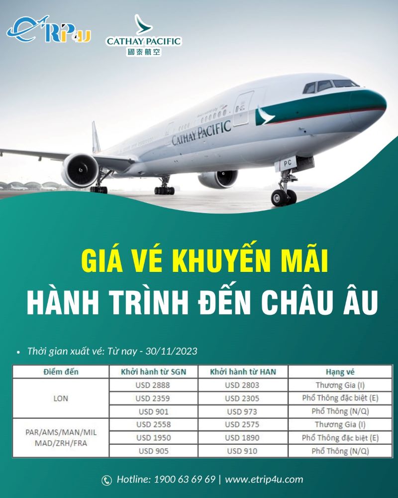 Ưu đãi hấp dẫn cho chặng bay đến châu Âu từ Cathay Pacific Ưu đãi hấp dẫn cho chặng bay đến châu Âu từ Cathay Pacific