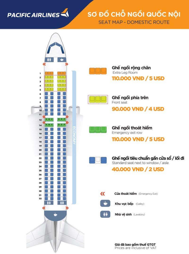 Sơ đồ ghế máy bay Pacific Airlines Sơ đồ ghế máy bay Pacific Airlines