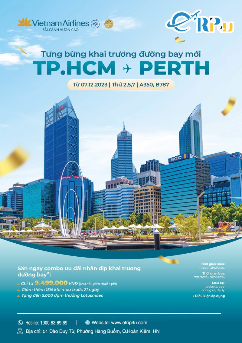 Vietnam Airlines khai thác đường bay mới từ Hồ Chí Minh đi Perth Vietnam Airlines khai thác đường bay mới từ Hồ Chí Minh đi Perth