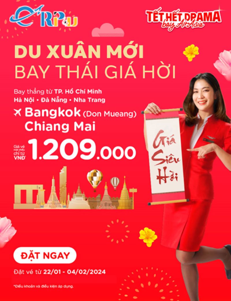 AirAsia: Khuyến m&atilde;i Du Xu&acirc;n Mới - Bay Th&aacute;i Gi&aacute; Hời