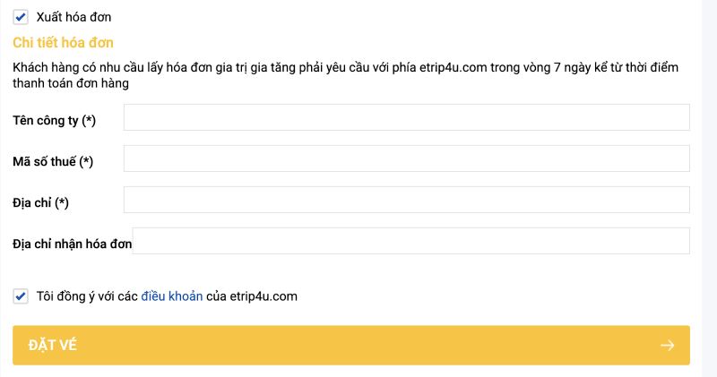 C&aacute;c bước y&ecirc;u cầu xuất h&oacute;a đơn GTGT trong khi đặt v&eacute; m&aacute;y bay