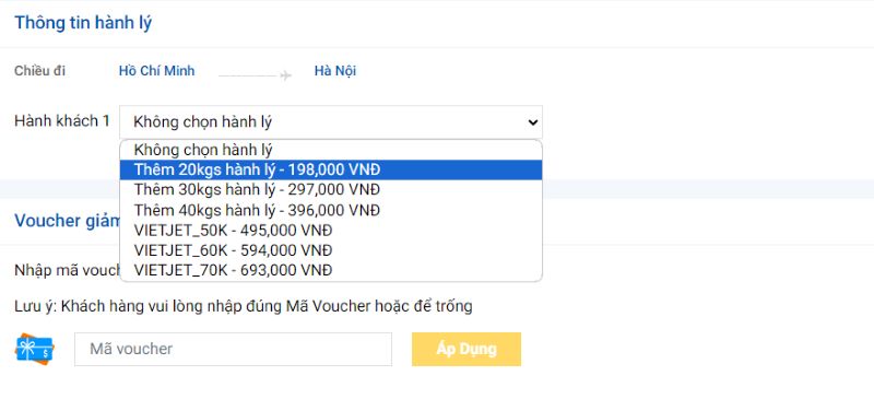 Chọn mua th&ecirc;m h&agrave;nh l&yacute; ở mục th&ocirc;ng tin h&agrave;nh kh&aacute;ch