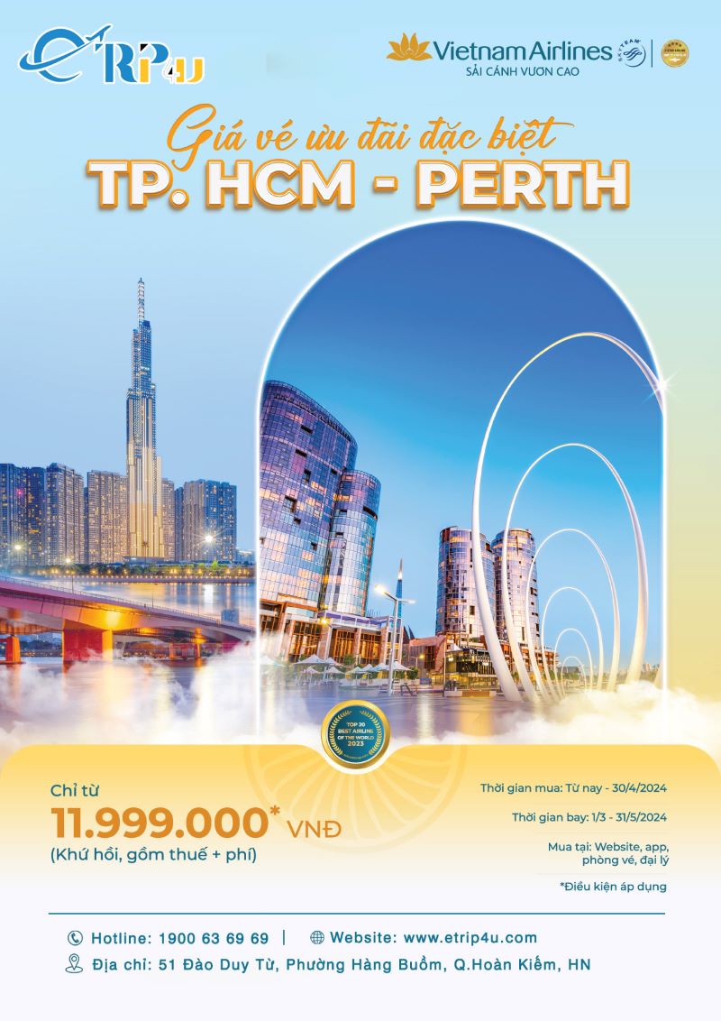 Vietnam Airlines: Ưu đãi giá vé trên hành trình HCM - PERTH (ÚC) Vietnam Airlines: Ưu đãi giá vé trên hành trình HCM - PERTH (ÚC)