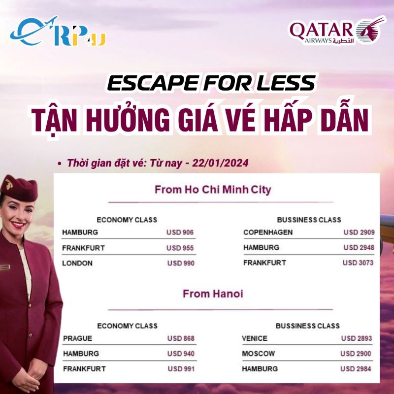 Gi&aacute; v&eacute; hấp dẫn từ Qatar Airways