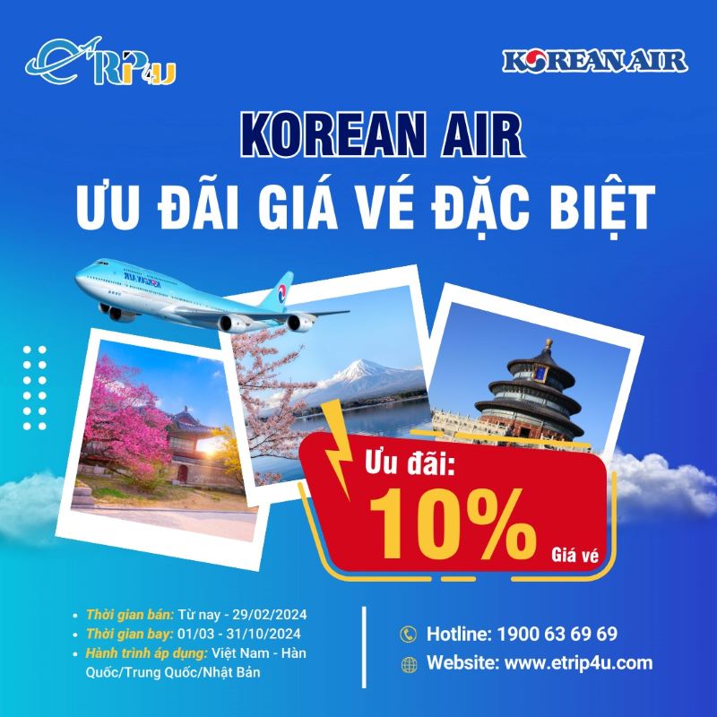 Ưu đãi 10% giá vé khi bay đến Hàn Quốc, Nhật Bản, Trung Quốc Ưu đãi 10% giá vé khi bay đến Hàn Quốc, Nhật Bản, Trung Quốc