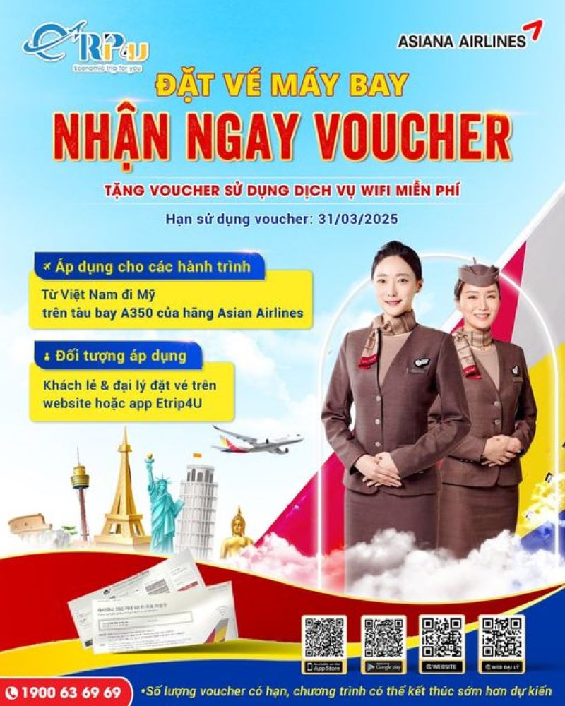Asiana Airlines: Đặt vé máy bay - Nhận ngay voucher miễn phí Wifi Asiana Airlines: Đặt vé máy bay - Nhận ngay voucher miễn phí Wifi