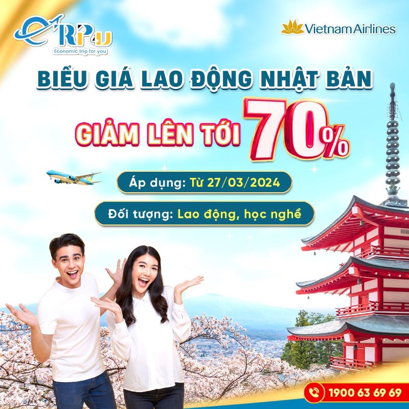 Vietnam Airlines: Triển khai biểu giá lao động Nhật, giảm tới 70% Vietnam Airlines: Triển khai biểu giá lao động Nhật, giảm tới 70%