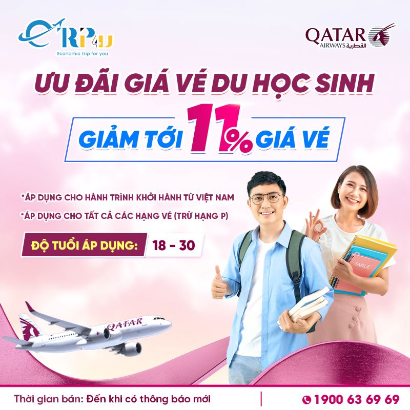 Qatar Airways tung ưu đ&atilde;i giảm&nbsp;tới 11% gi&aacute; v&eacute; d&agrave;nh cho du học sinh