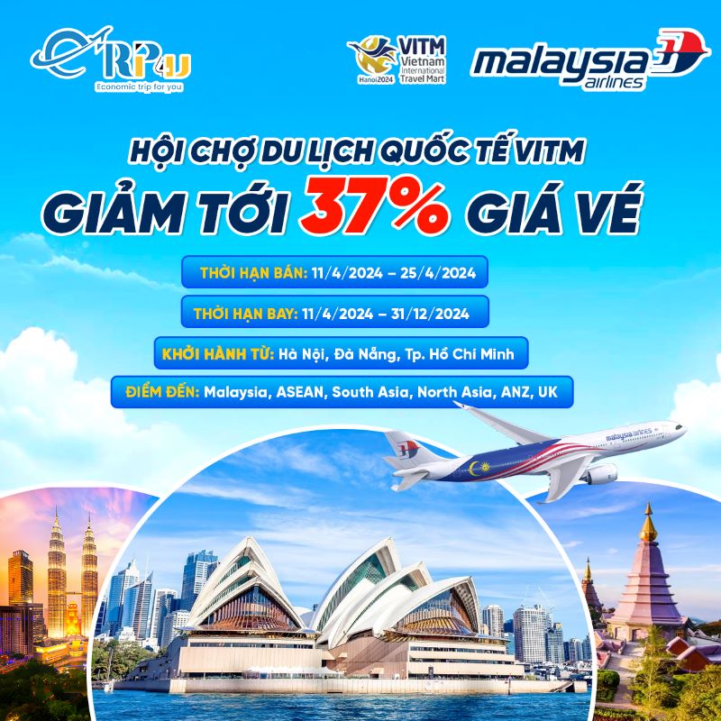 Malaysia Airlines: Ưu đãi lên tới 37% giá vé Malaysia Airlines: Ưu đãi lên tới 37% giá vé