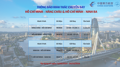 China Eastern Airlines: Khai th&aacute;c chuyến bay HCM - H&agrave;ng Ch&acirc;u/Ninh Ba