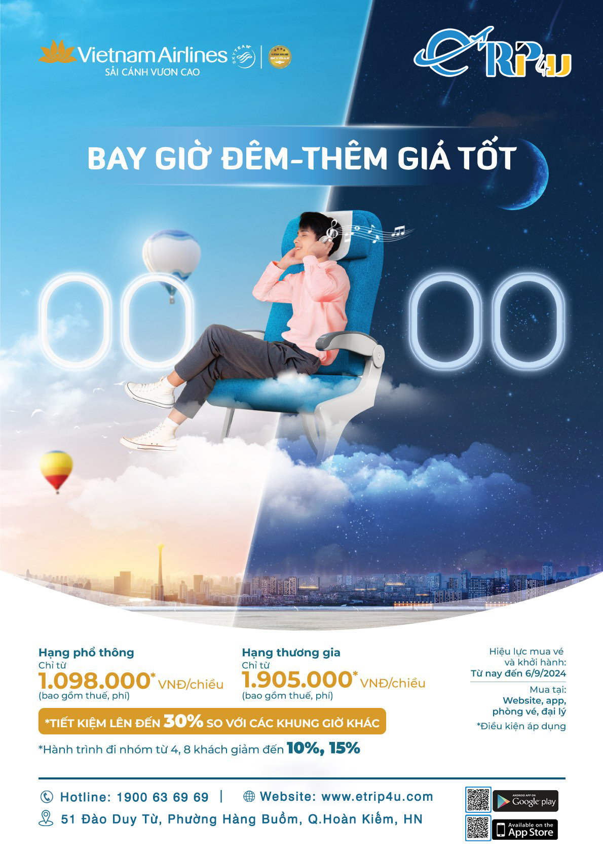 Vietnam Airlines: Bay giờ đêm - Giá thêm tốt Vietnam Airlines: Bay giờ đêm - Giá thêm tốt