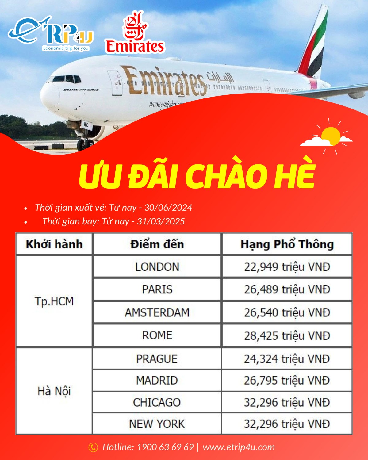 Emirates: Tận hưởng ưu đãi giá vé chào hè hấp dẫn Emirates: Tận hưởng ưu đãi giá vé chào hè hấp dẫn