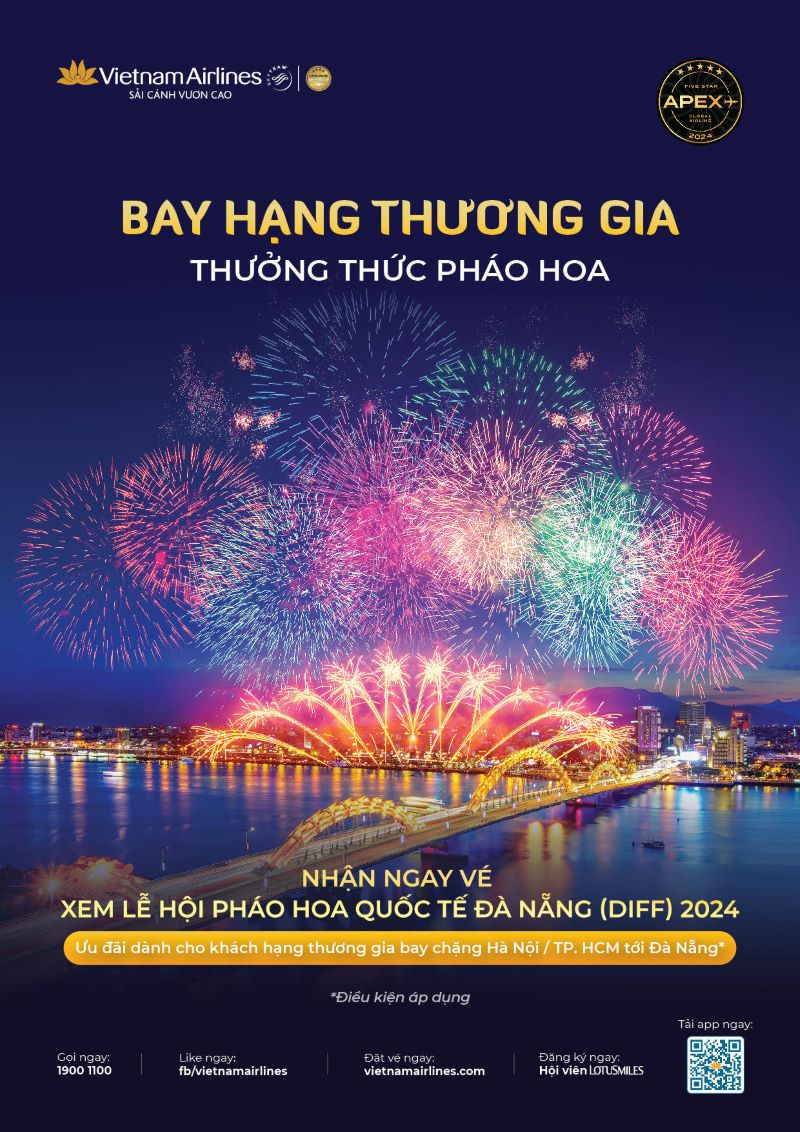 Vietnam Airlines: Bay hạng thương gia - Nhận vé pháo hoa Vietnam Airlines: Bay hạng thương gia - Nhận vé pháo hoa